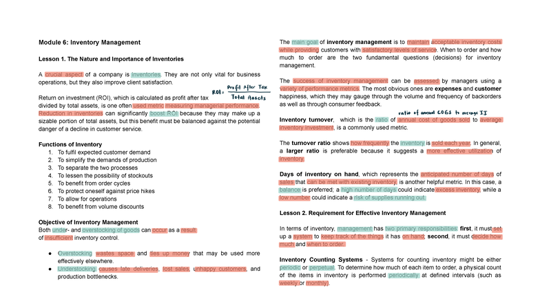 Module 6: Inventory Management Lessons on Importance & Policies - Studocu