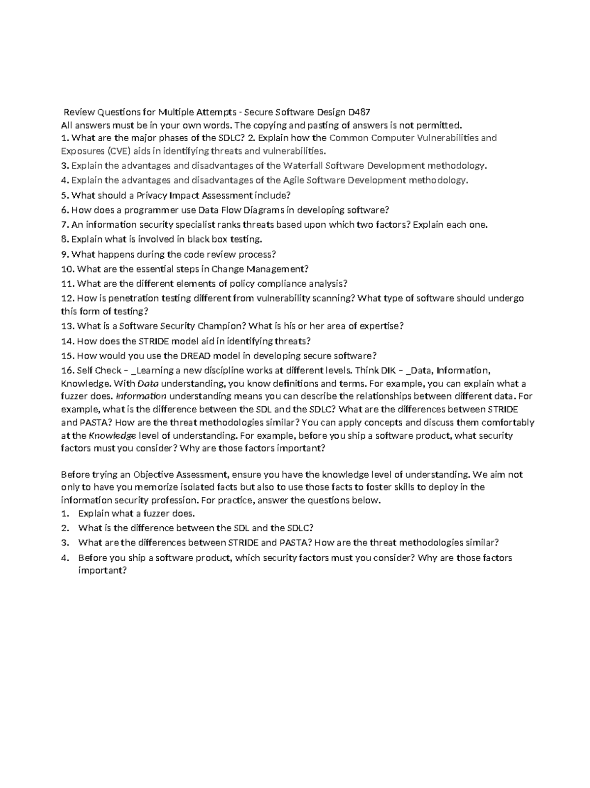 Secure Software Design D487 Review Questions and Answers - Studocu