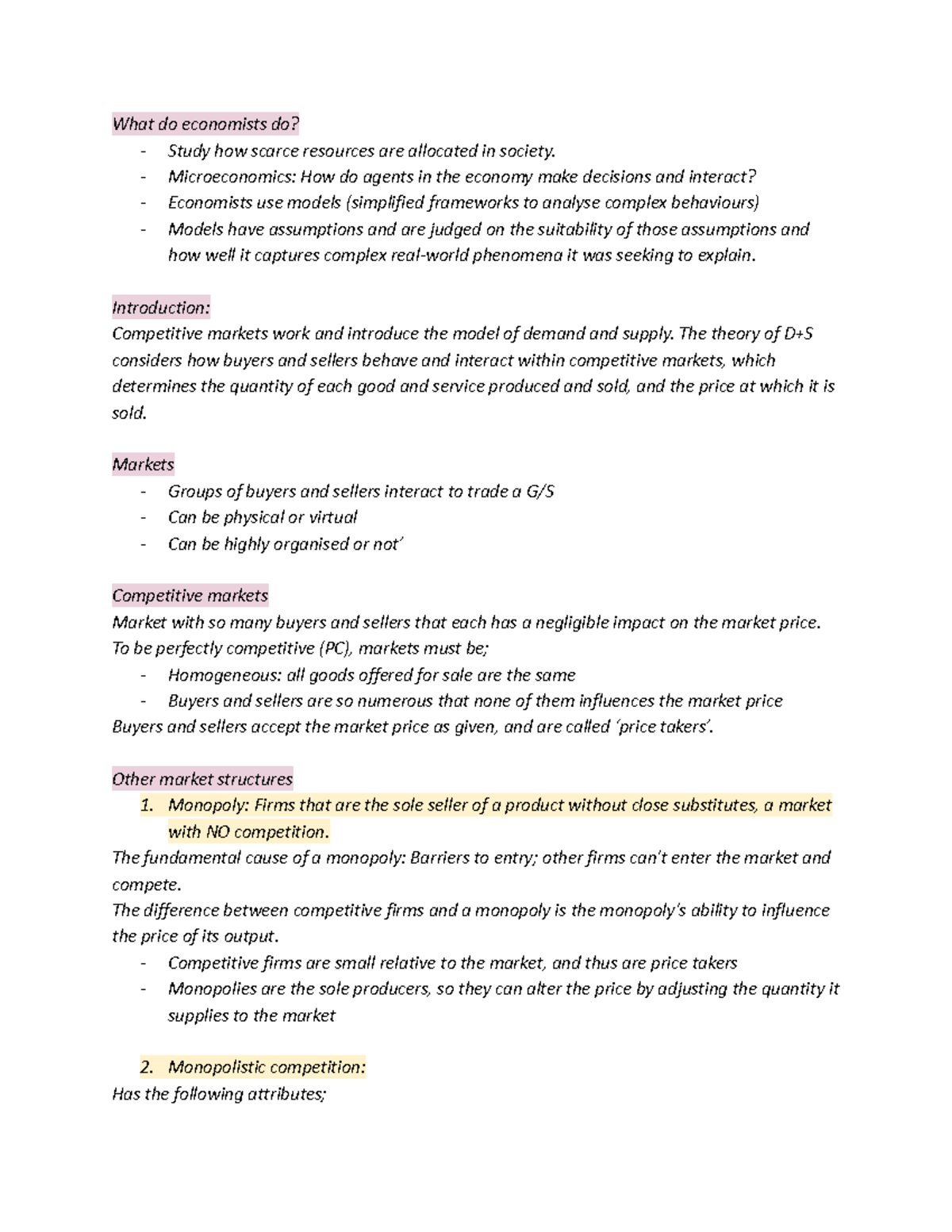 Economics 101: Final Exam Notes on Market Structures and Demand/Supply ...