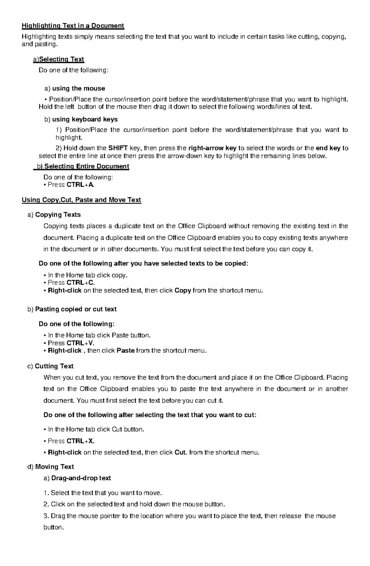 MS Word - Working With Text - Highlighting Text in a Document ...