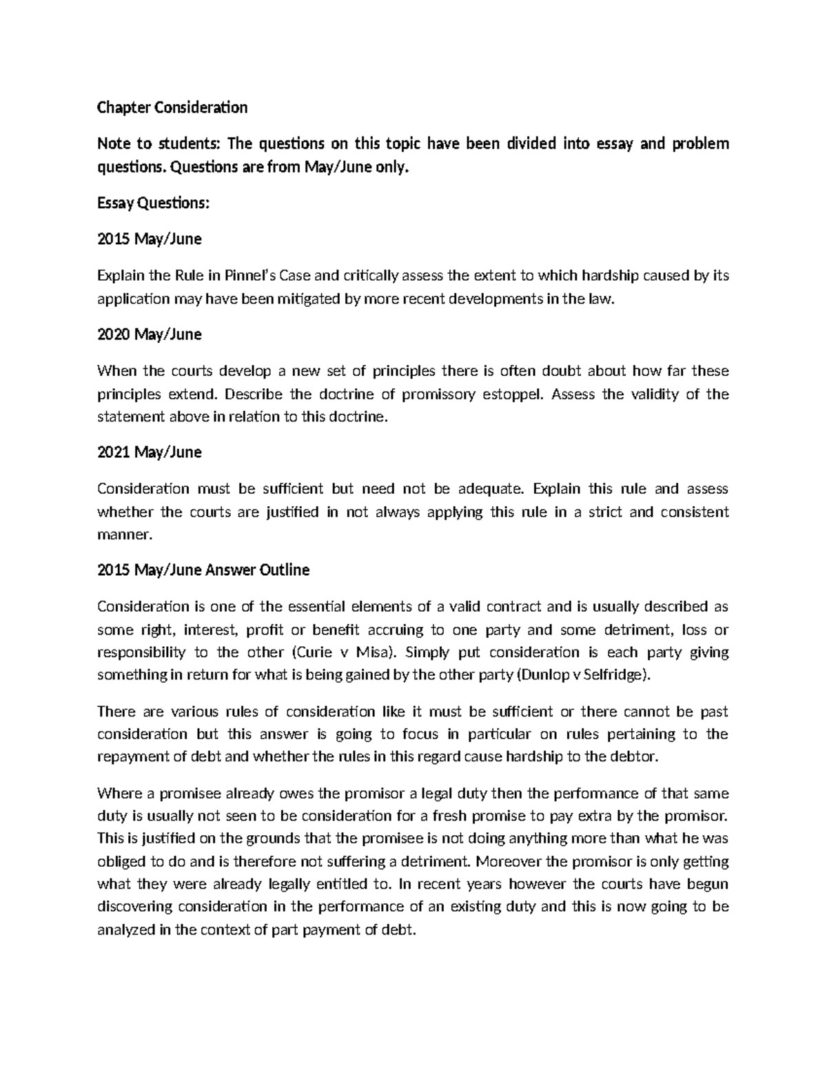 26. Consideration: Essay & Problem Questions Analysis - Studocu