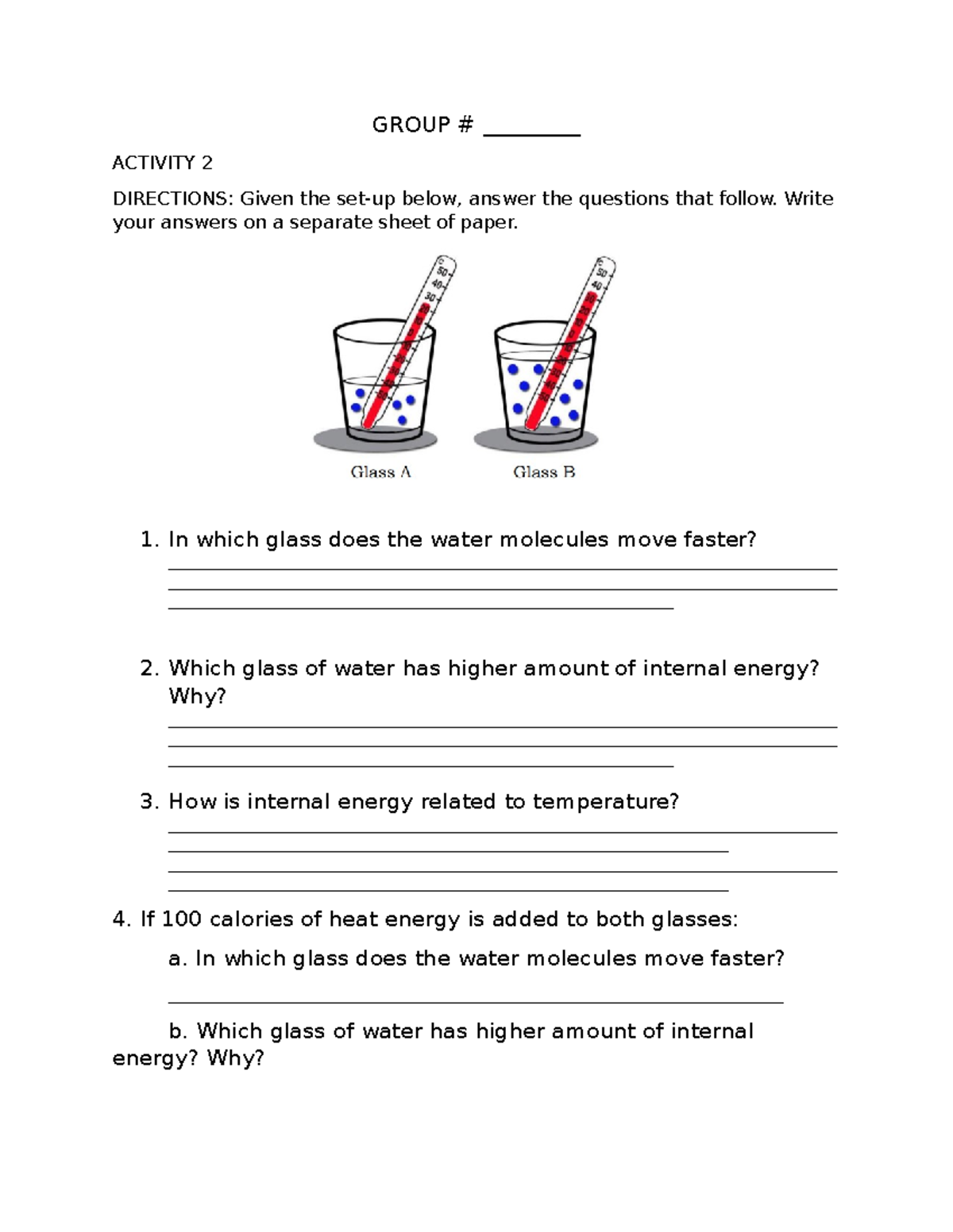 Activity 1: Heat and Temperature - GROUP # _________ ACTIVITY 2 ...