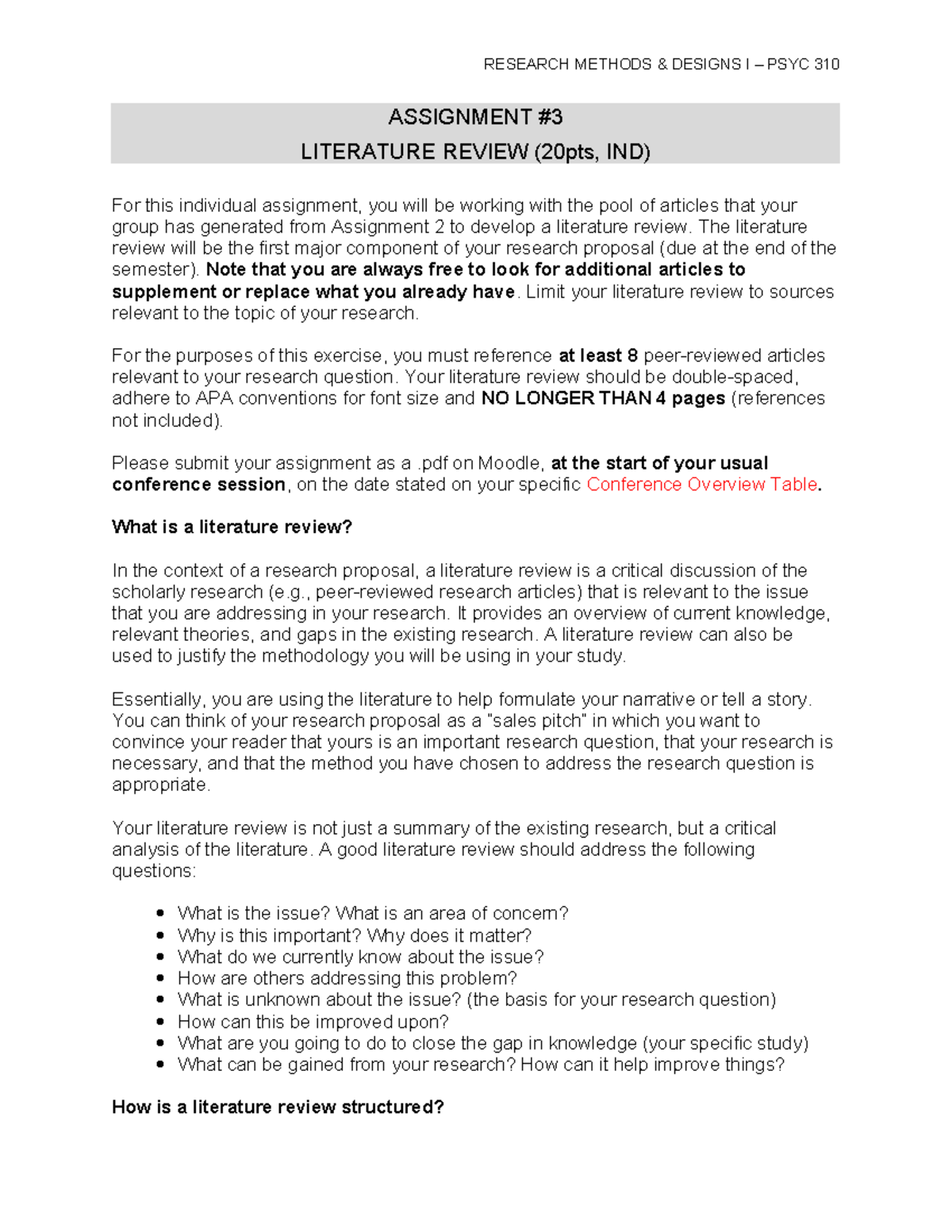 Assignment 3- Literature Review - ASSIGNMENT LITERATURE REVIEW (20pts ...