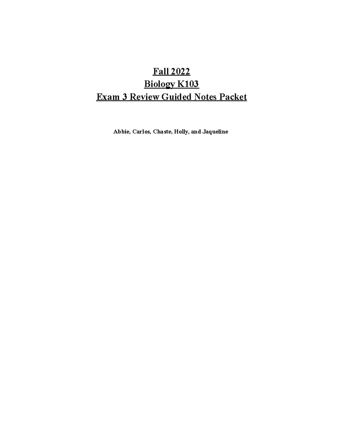 Exam 3 Review Guided Notes Packet - FA22 - Fall 2022 Biology K Exam 3 ...
