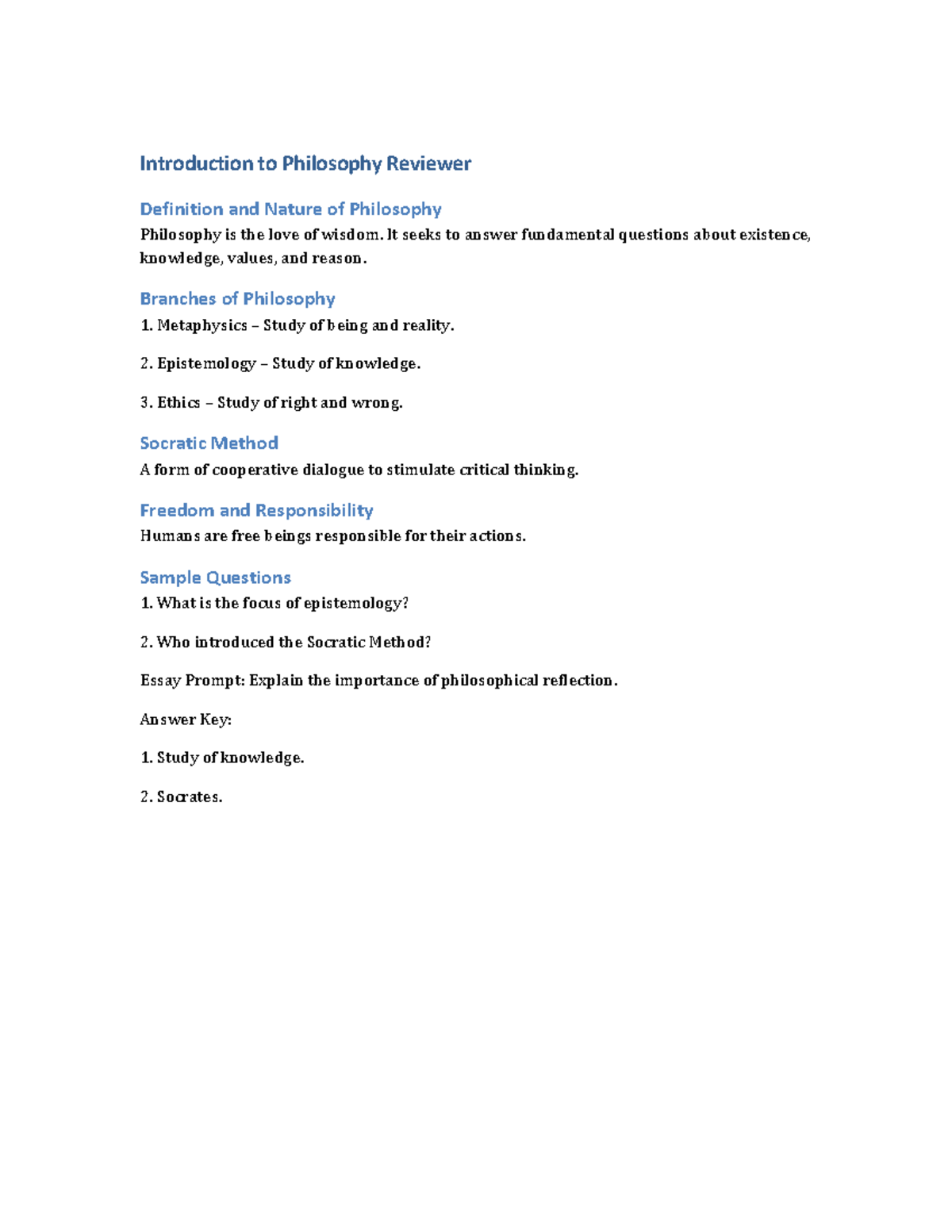 Philosophy 101: Introduction to Philosophy Reviewer and Key Concepts ...