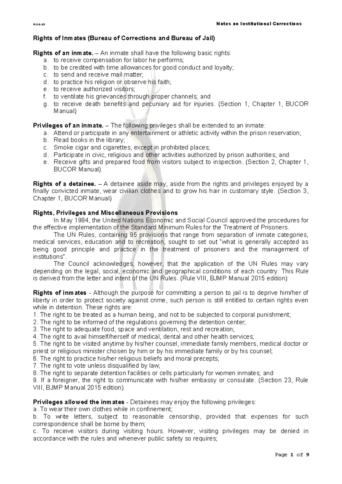 Rights and Privileges of Inmates in CA 121 Final Notes - Studocu