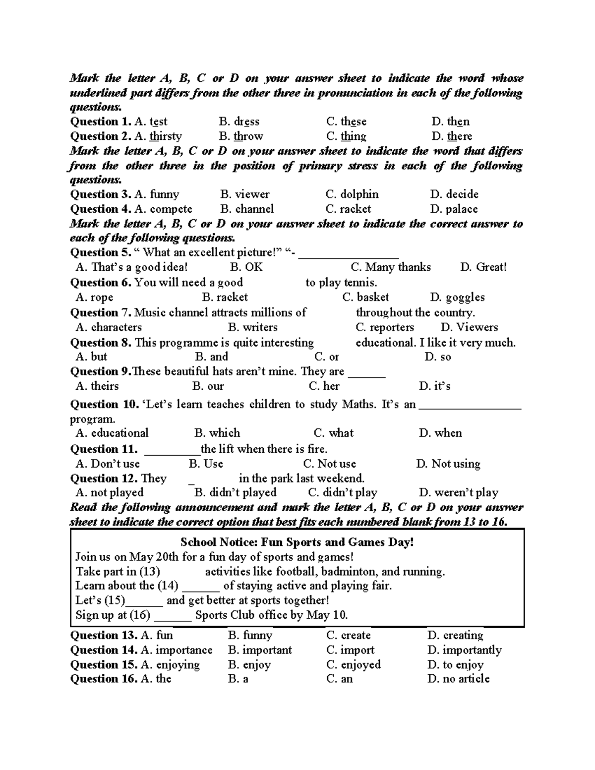 Pronunciation and Stress Test - NMD CT 678 - Studocu