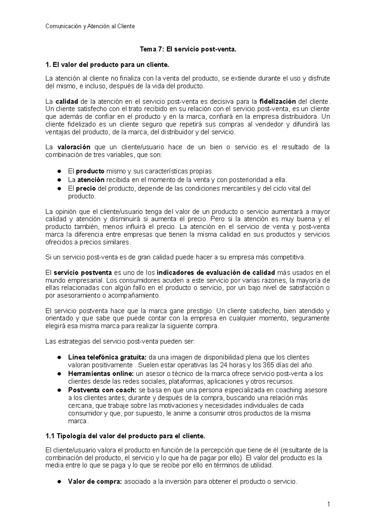 Resumen TEMA 7 CAC: Estrategias de Servicio Post-Venta y su Valor - Studocu