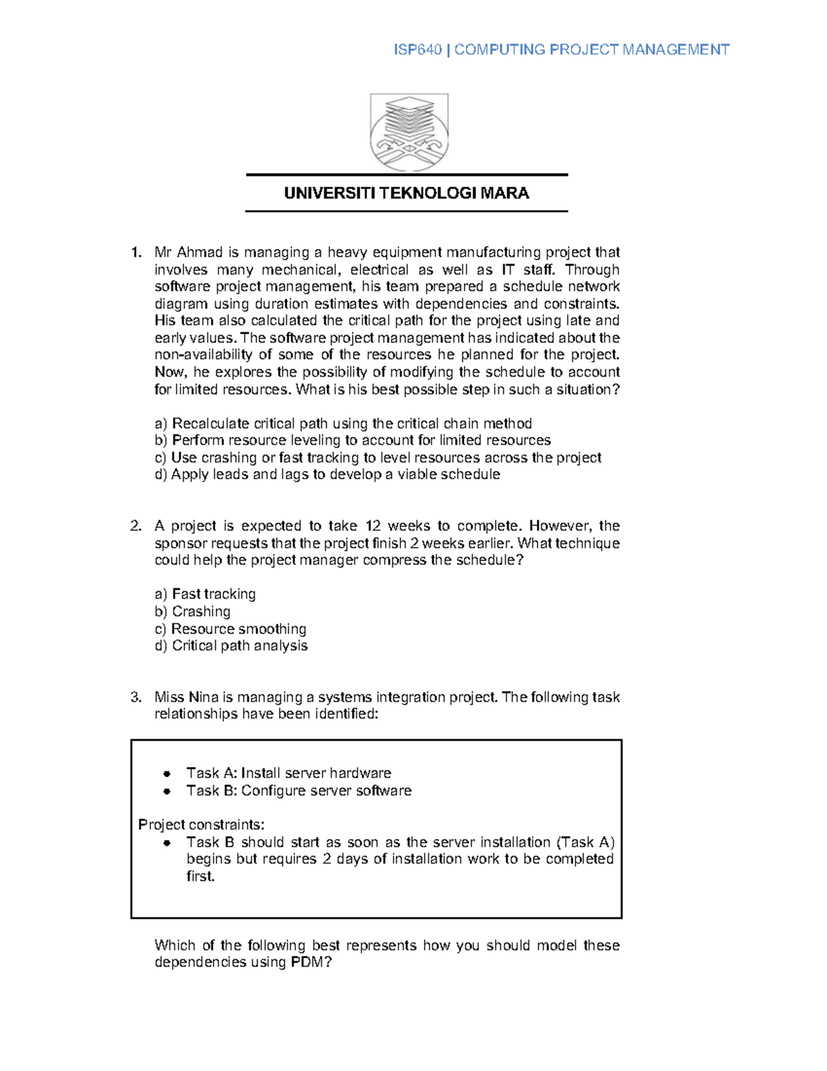 ISP640 Computing Project Management Exercise Notes - Studocu
