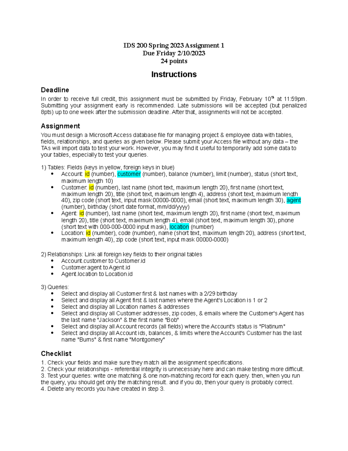 Assignment 1 - IDS 200 - Database Design - Spring 2023 - Studocu