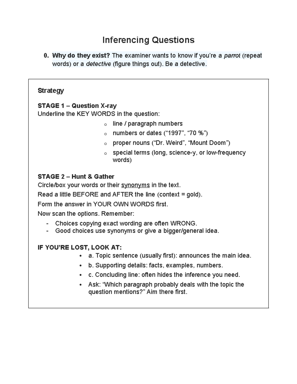 Inference Strategies for HKDSE Reading Questions - Studocu