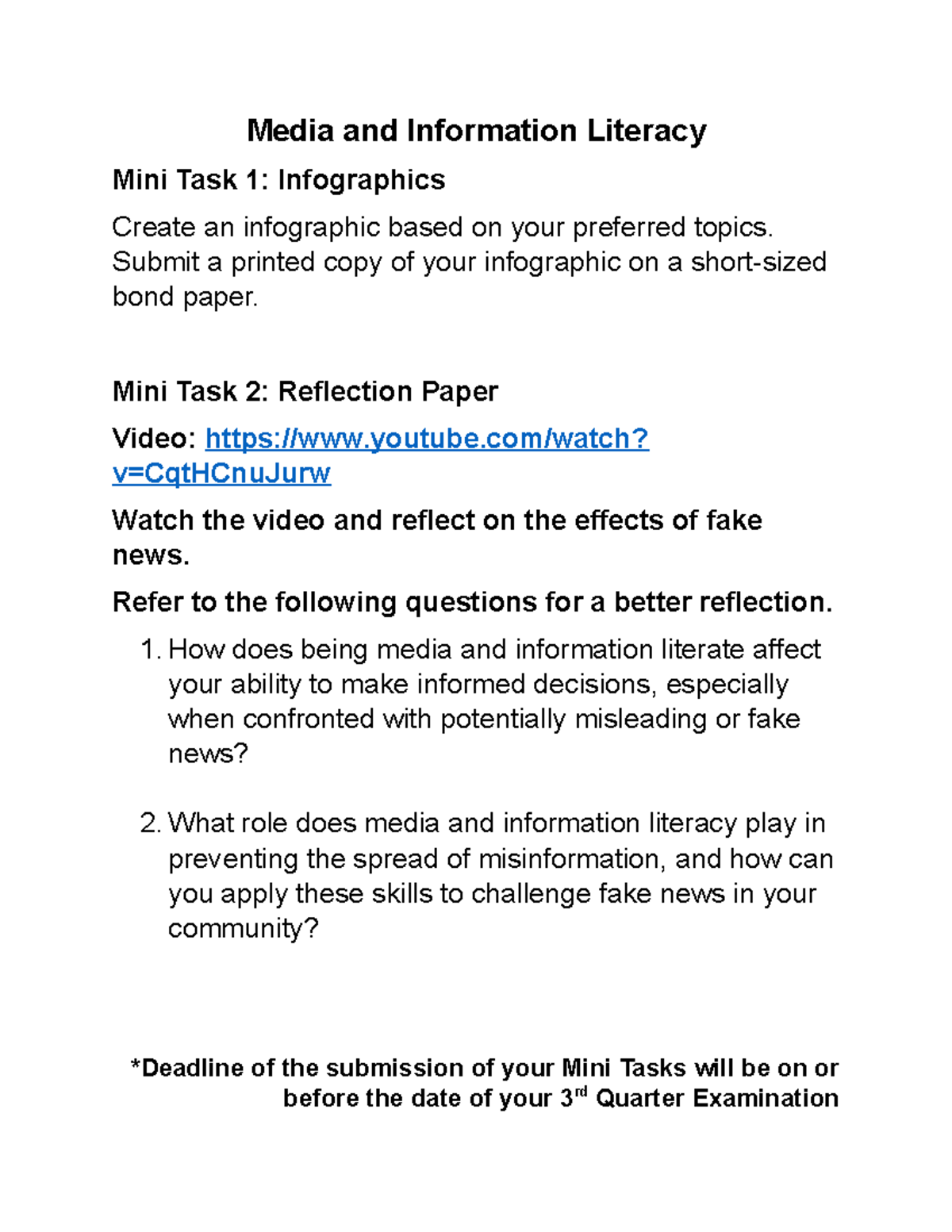 Mil mini tasks - Media and Information - Media and Information Literacy ...
