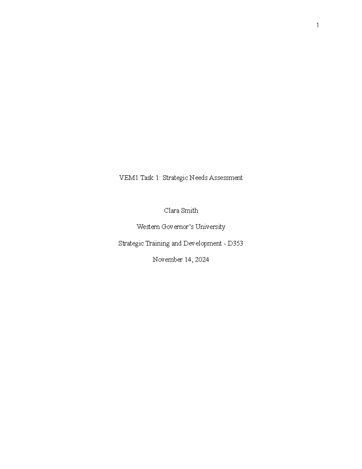 VEM1 Task 1: Strategic Needs Assessment and Training Plan - Studocu