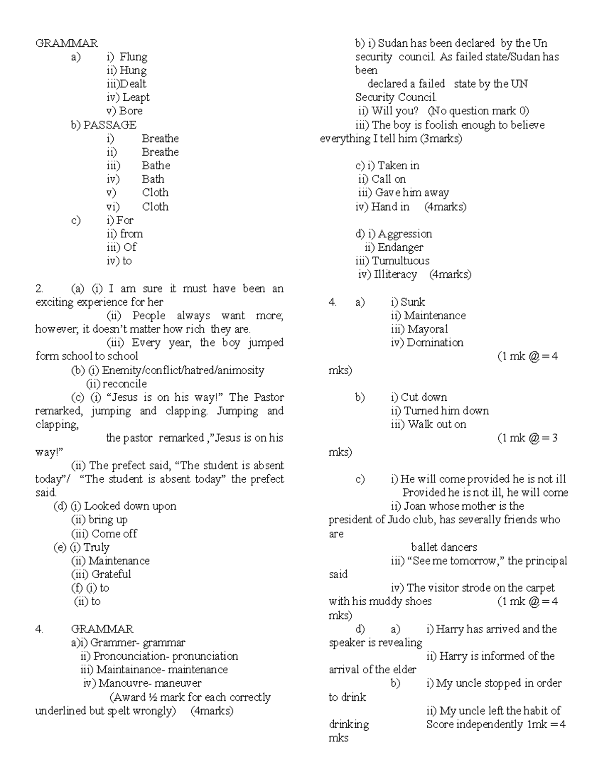 Grammar Revision Notes for Exam Preparation (Course Code: GRM101) - Studocu