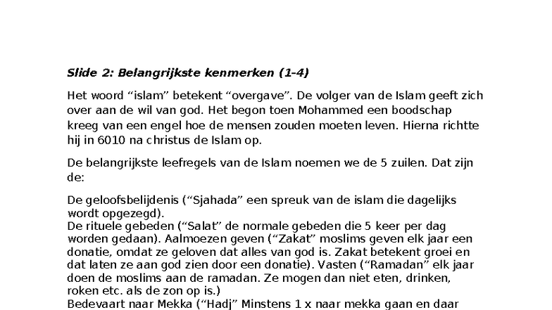 Maw - Presentatie Opdracht Geloof: Kenmerken van de Islam 4VWO ...