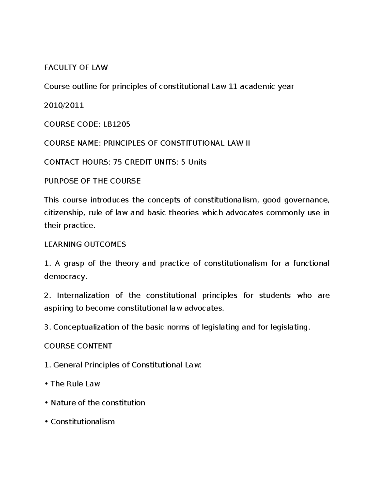 LB1205 Principles of Constitutional Law II: Reading List - Studocu