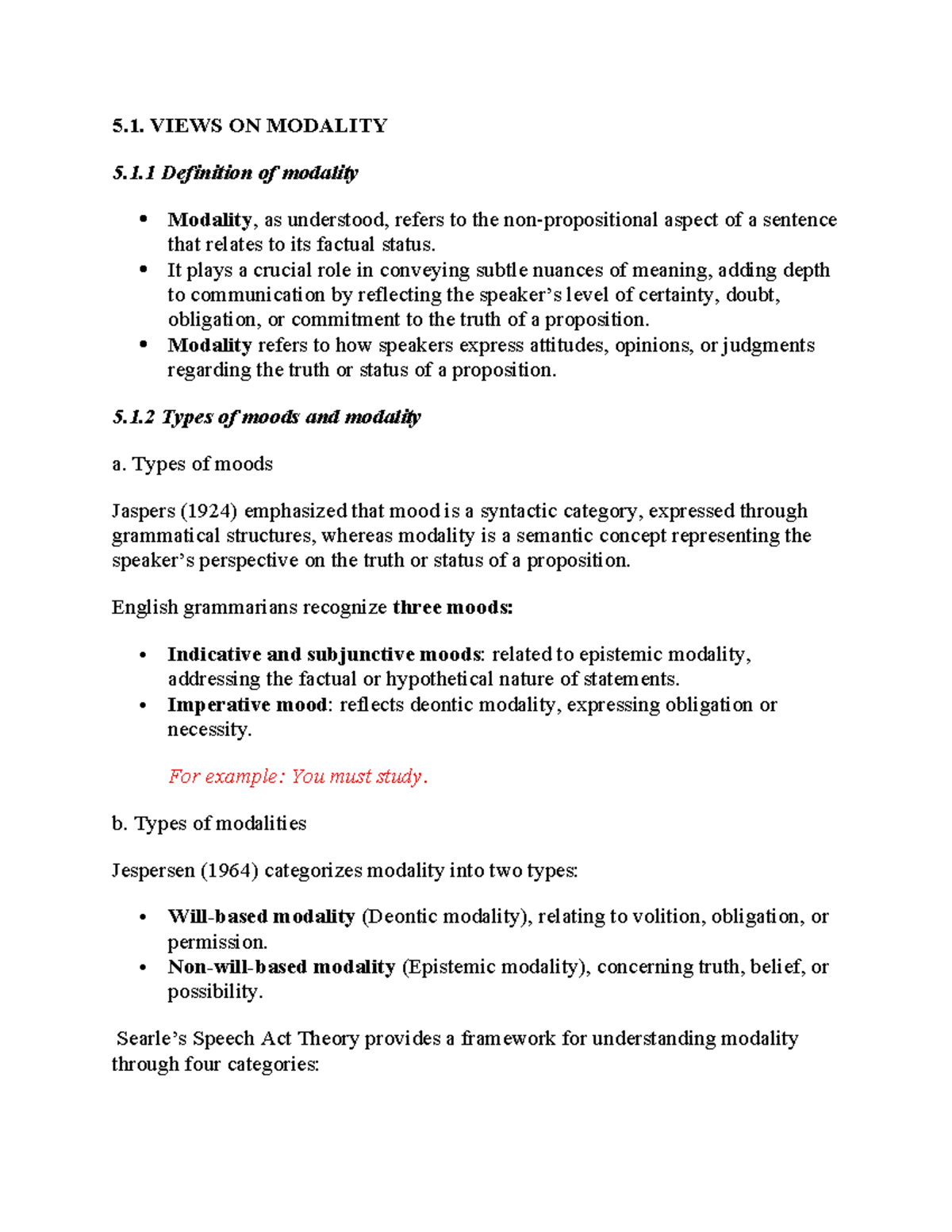 5.1. Modality: Definitions, Types, and Sentence Meaning Analysis - Studocu