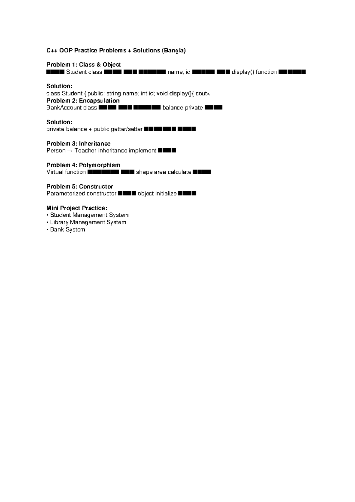 C++ OOP Practice Problems Solutions Bangla - C++ OOP Practice Problems ...