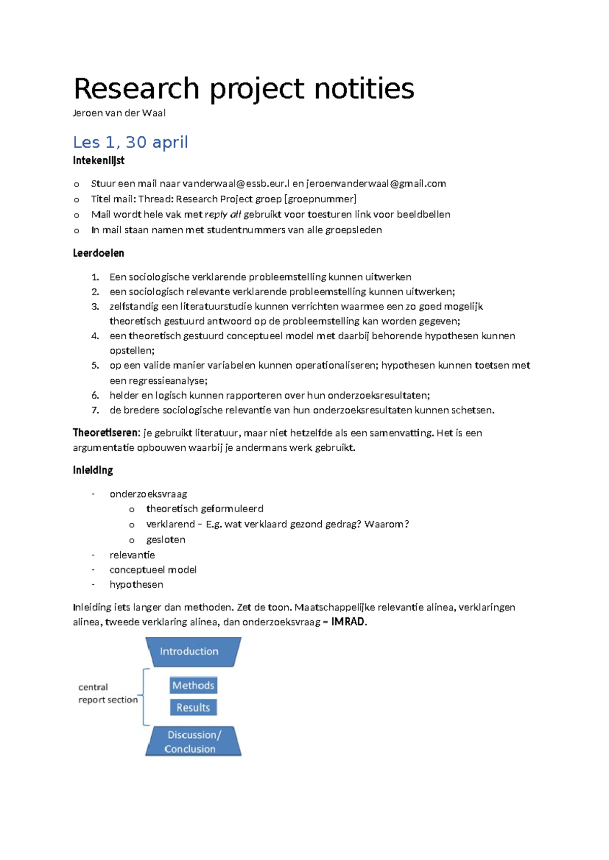 Research Project Notes - Sociology Methodology Overview - Studeersnel