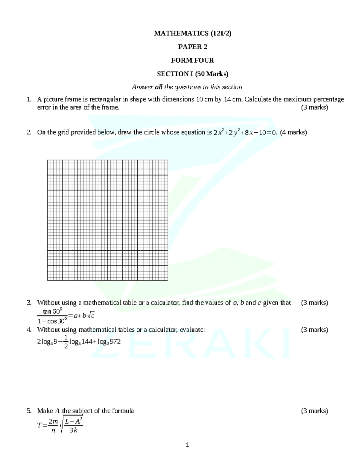 Mathematics Form 4 Paper 2 - Question Paper (50 Marks) - Studocu