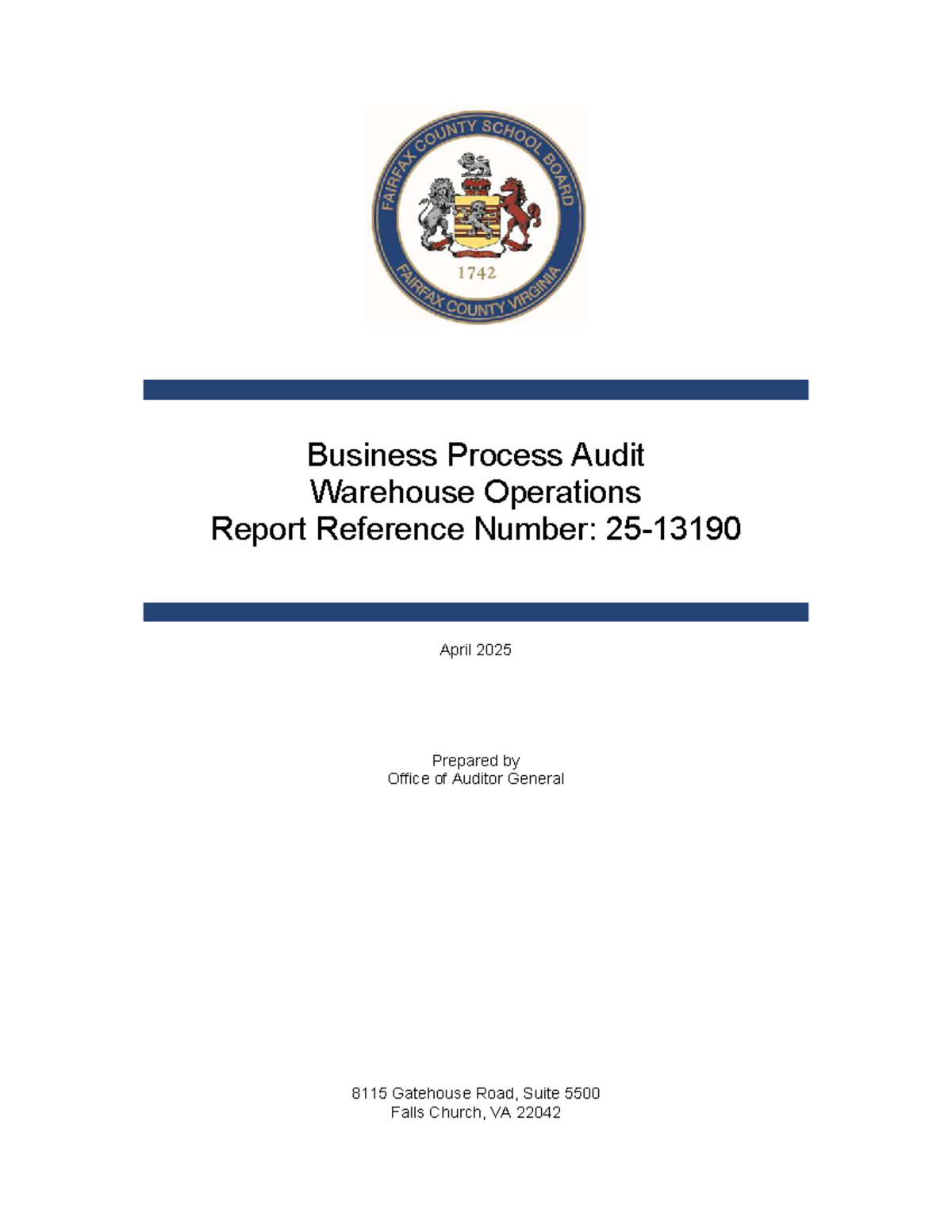 FCPS BPA Report: Warehouse Operations Audit Findings & Recommendations ...