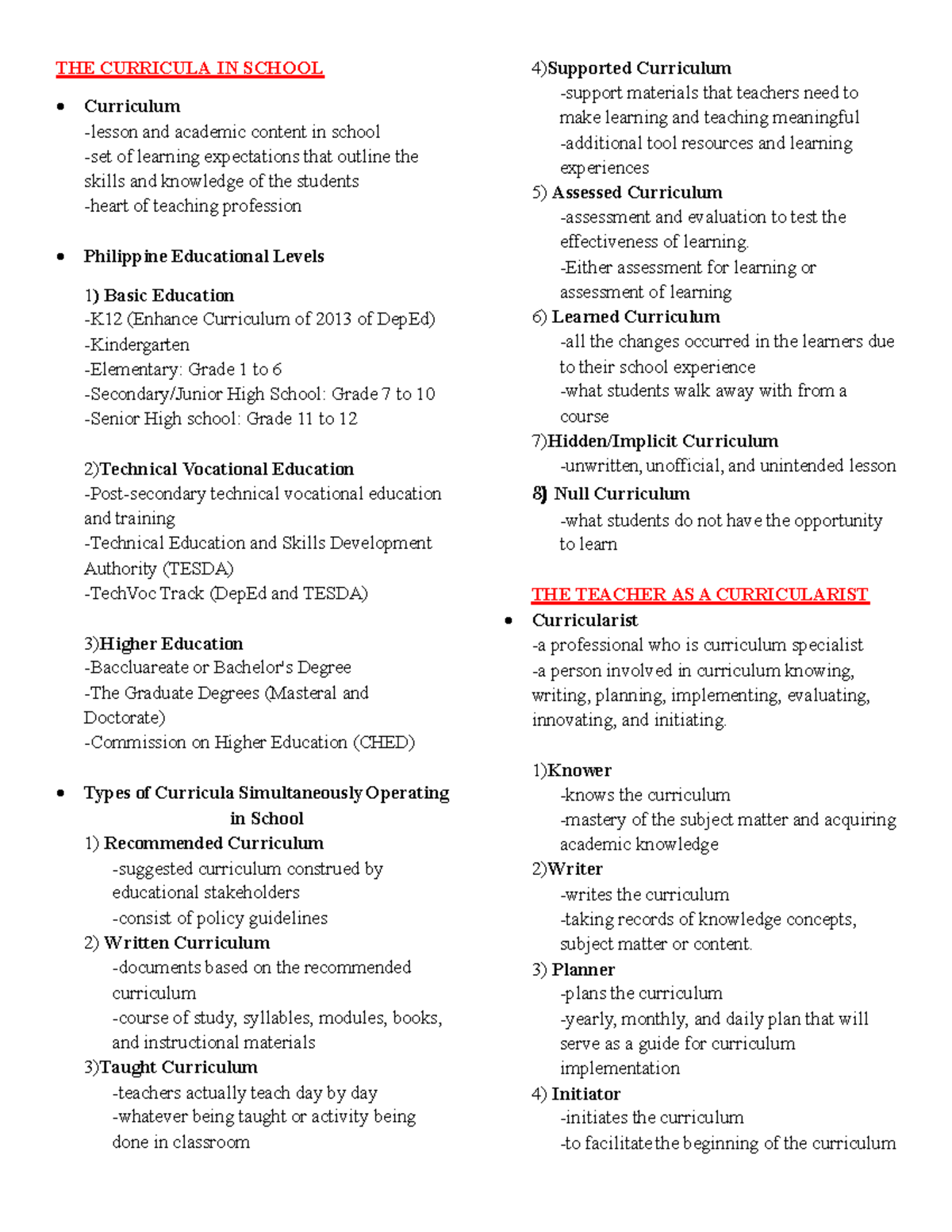 Profed 109 - Comprehensive Curriculum Reviewer - Studocu