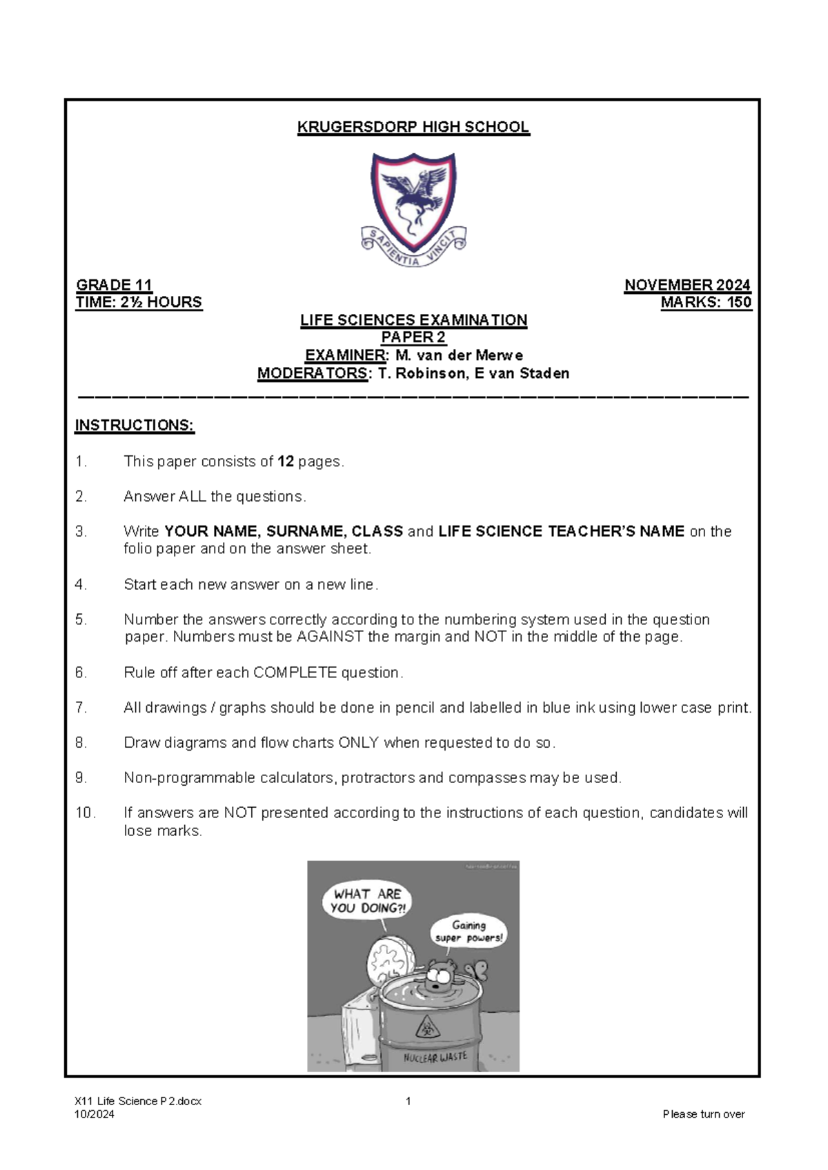 Grade 11 Life Sciences Exam Paper 2 (X11) - November 2024 - Studocu