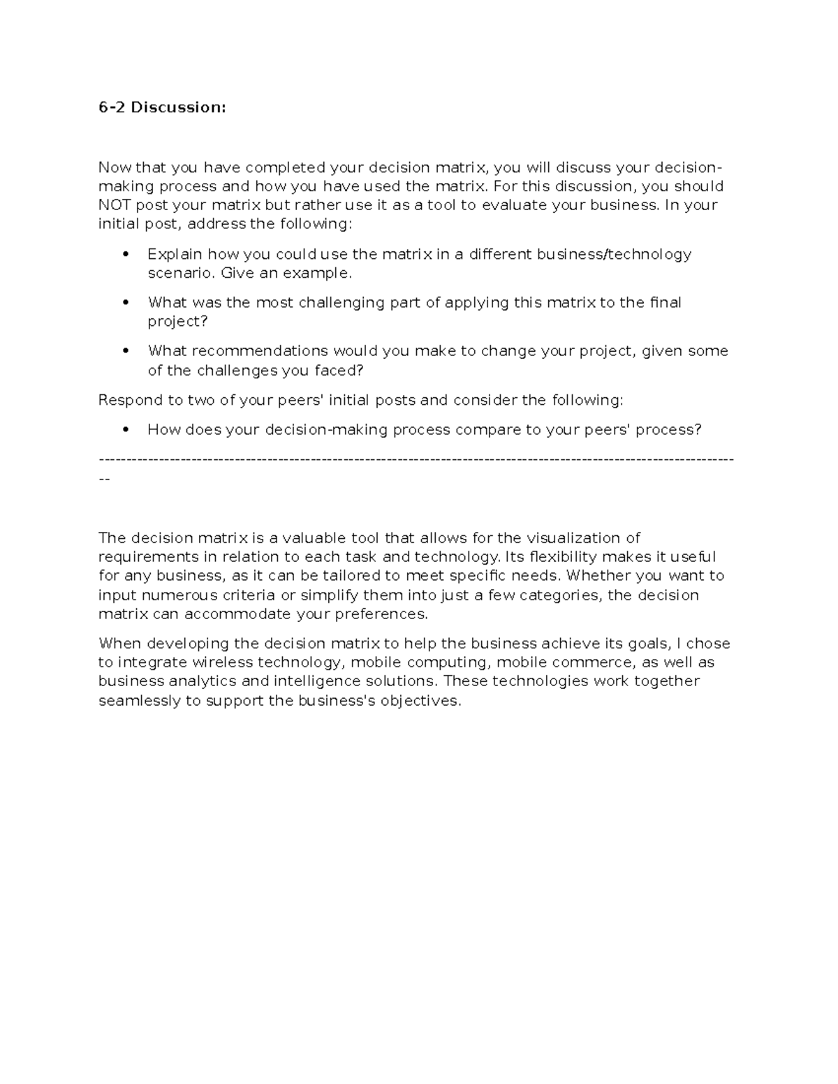 6-2 Discussion: Evaluating Decision Matrix Applications in Business ...