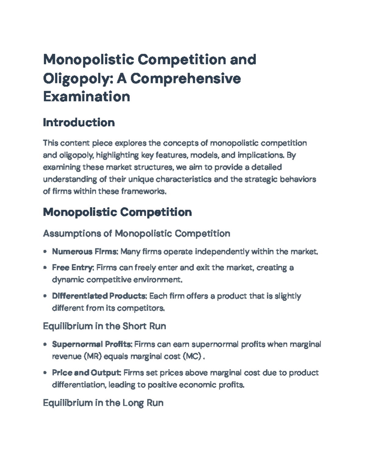 Monopolistic Competition and Oligopoly: Key Concepts and Strategies ...