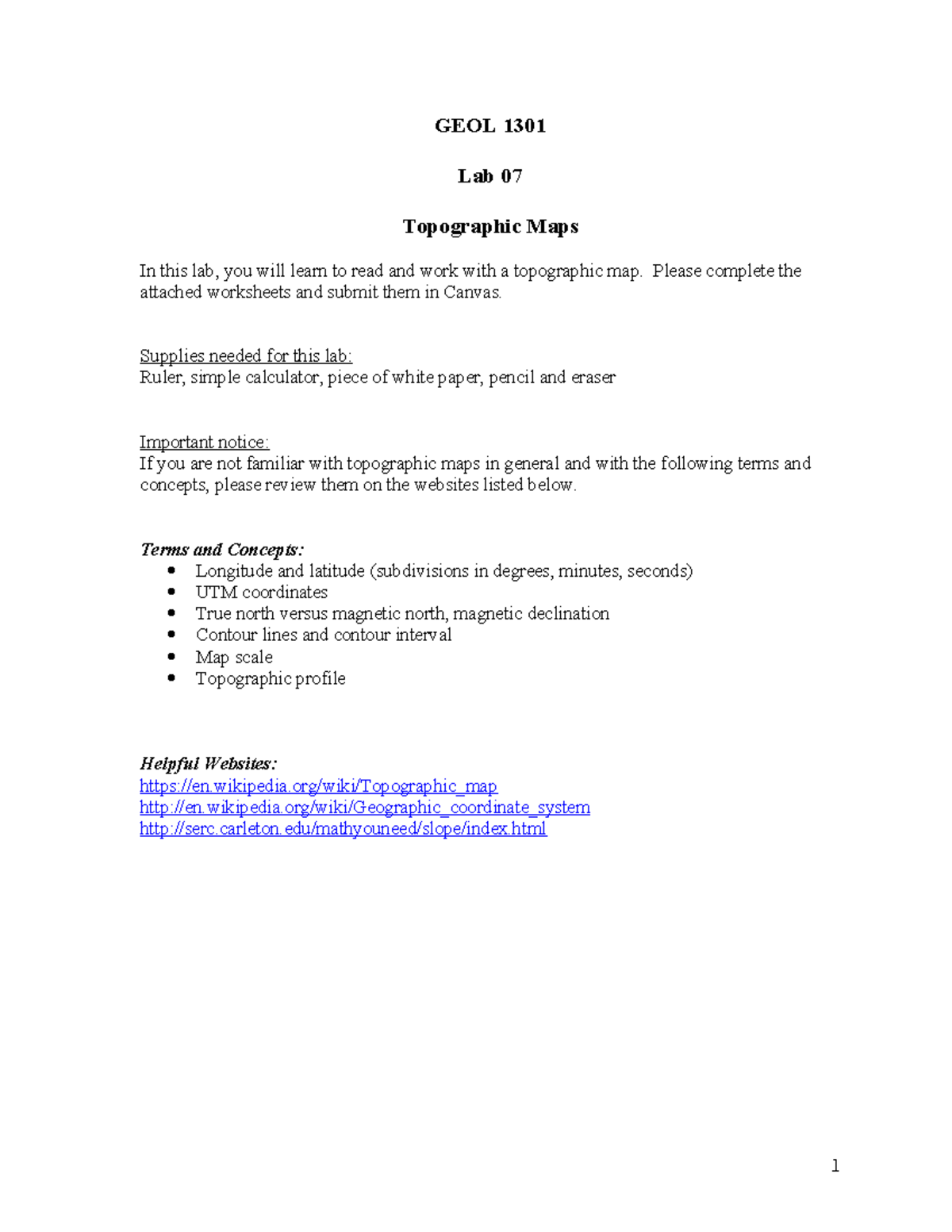 GEOL 1301 - Lab 07: Understanding Topographic Maps - Studocu