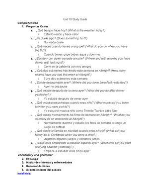 Spanish 201 - Oral Exam Study Guide - Some useful phrases: Listo/a ...
