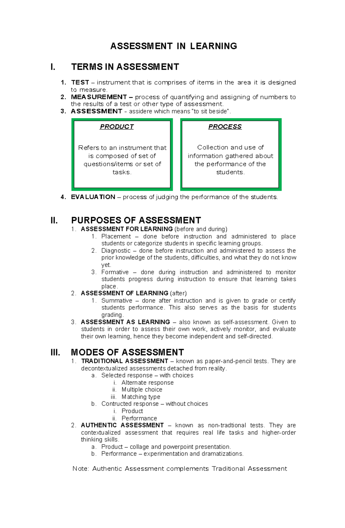 Assessment in Learning I: Key Terms and Concepts Explained - Studocu