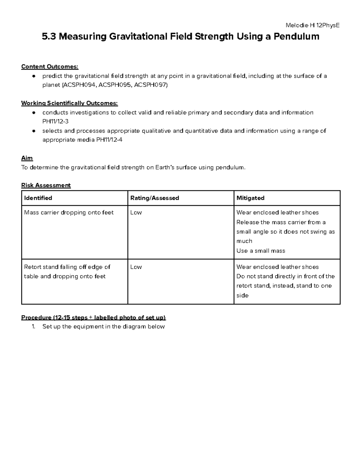 5.3 Measuring Gravitational Field Strength Using a Pendulum - Risk ...