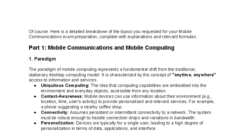 Mobile Communications (Course Code) – Exam Prep Breakdown - Studocu
