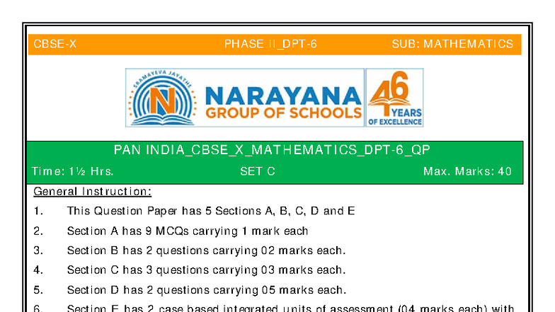 PHASE SUB: MATHEMATICS SET C - Question Paper with Solutions - Studocu