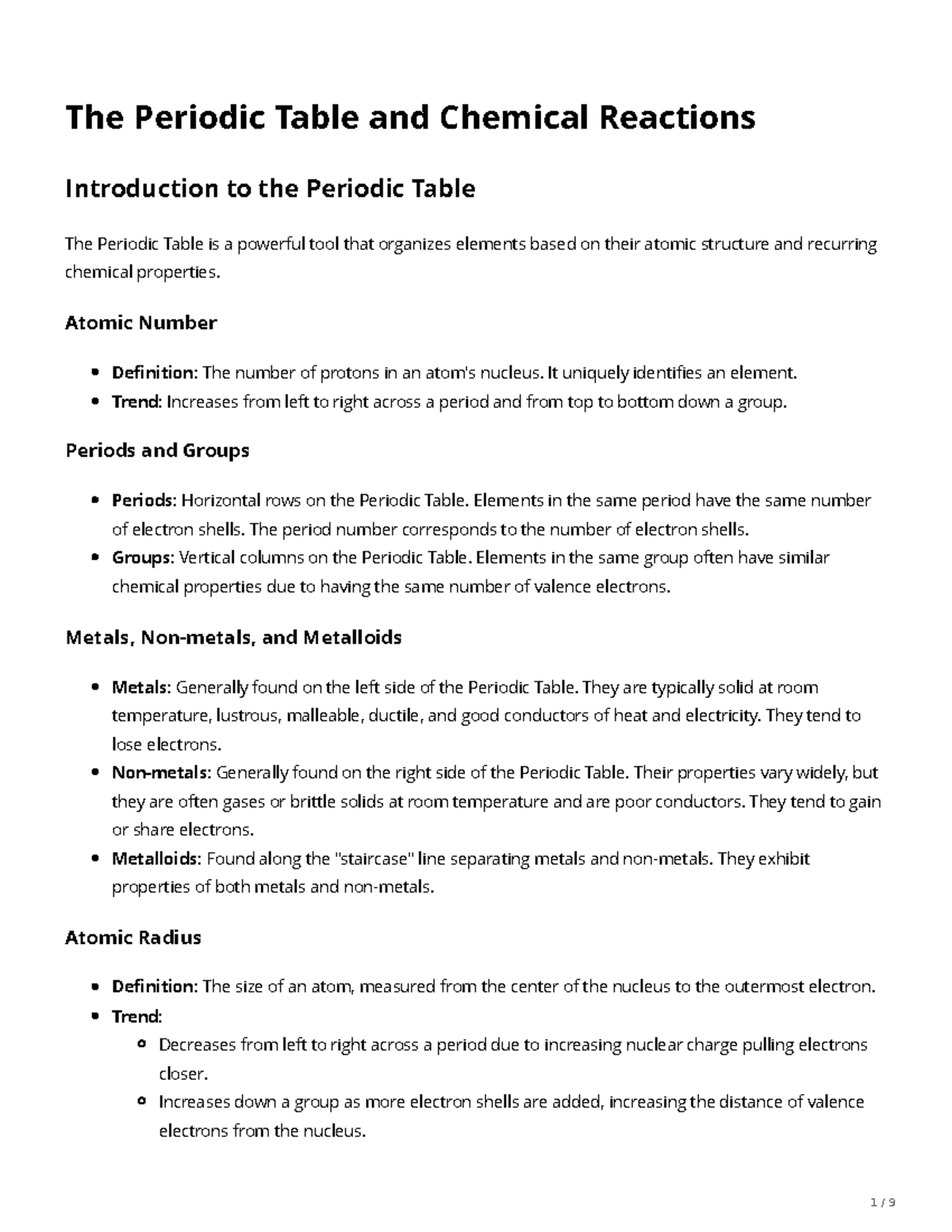 Chemistry 101: The Periodic Table & Chemical Reactions Overview - Studocu