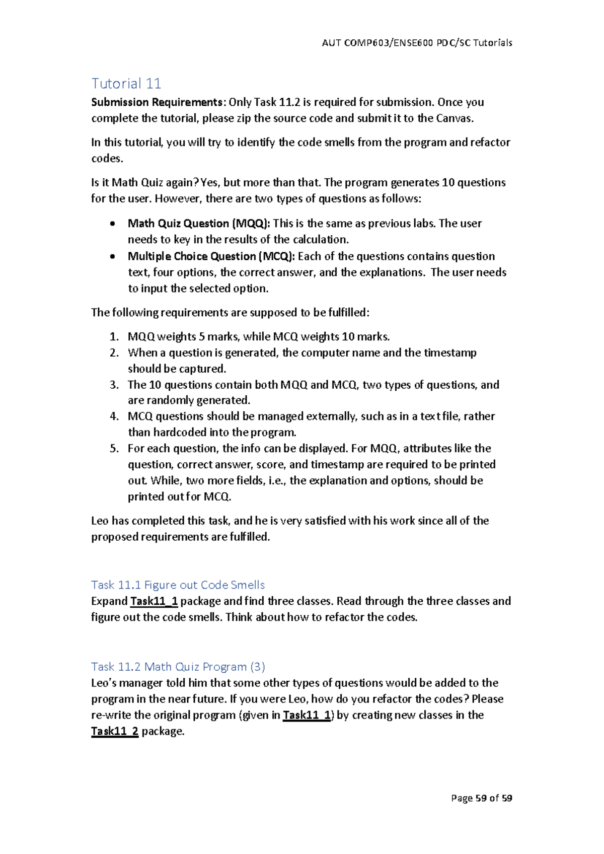 AUT Tutorials: Tutorial 11 - Math Quiz Program Submission Requirements ...