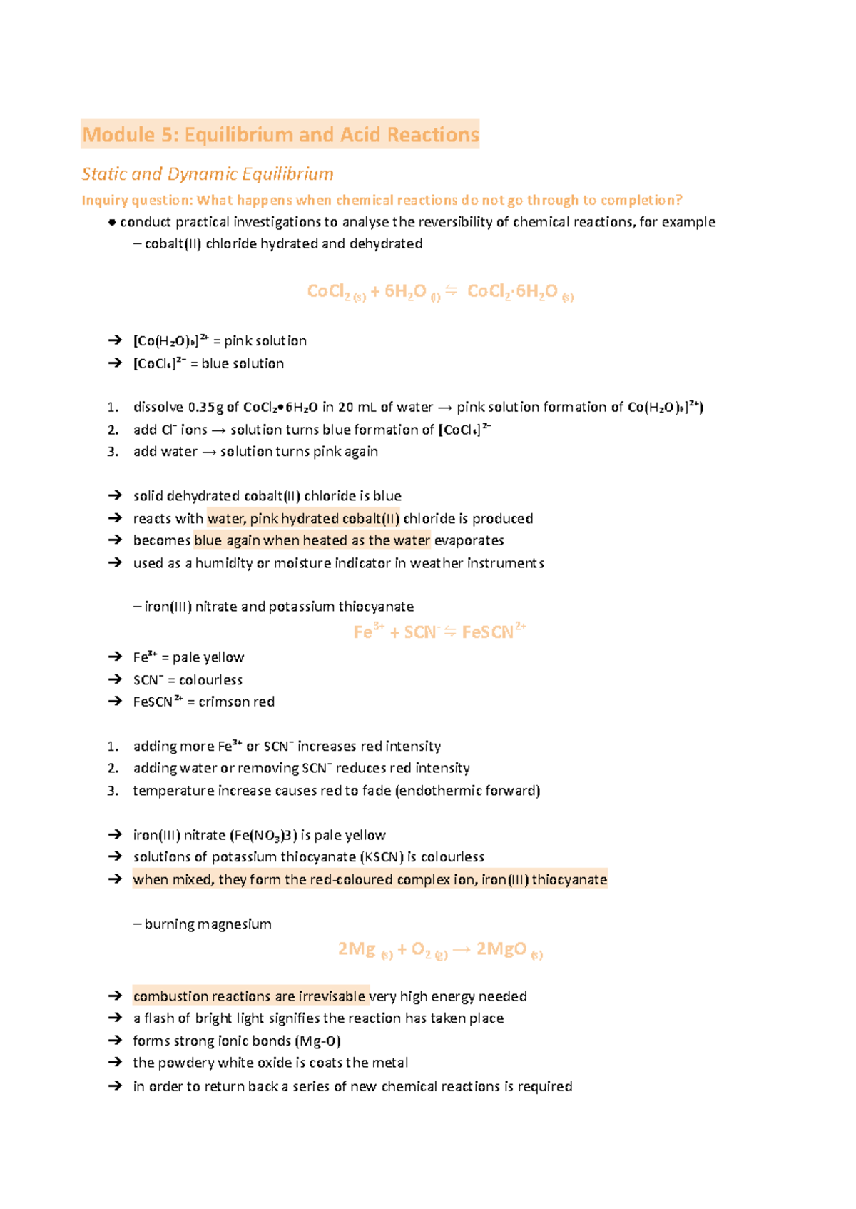 Module 567: Equilibrium & Acid Reactions - Chemistry Notes - Studocu