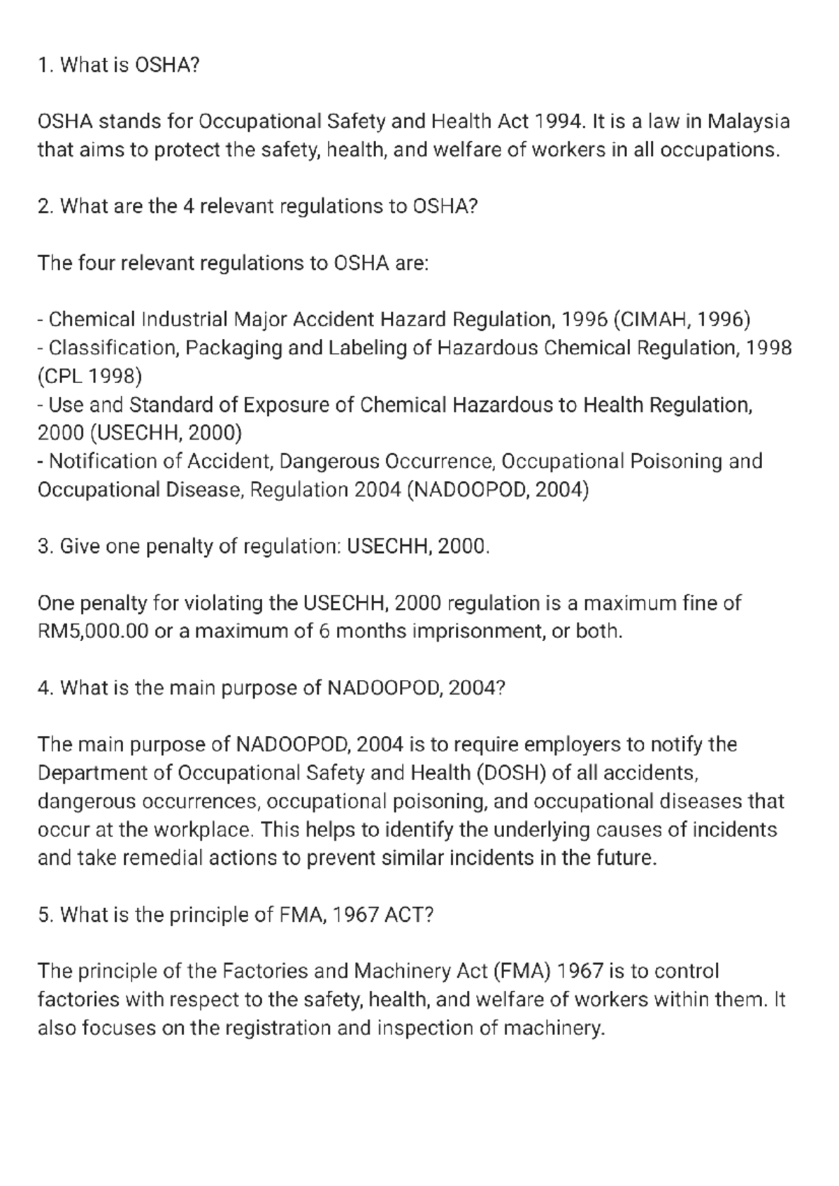 Tutorial Chapter 4 FSG301 - 1. What is OSHA? OSHA stands for ...