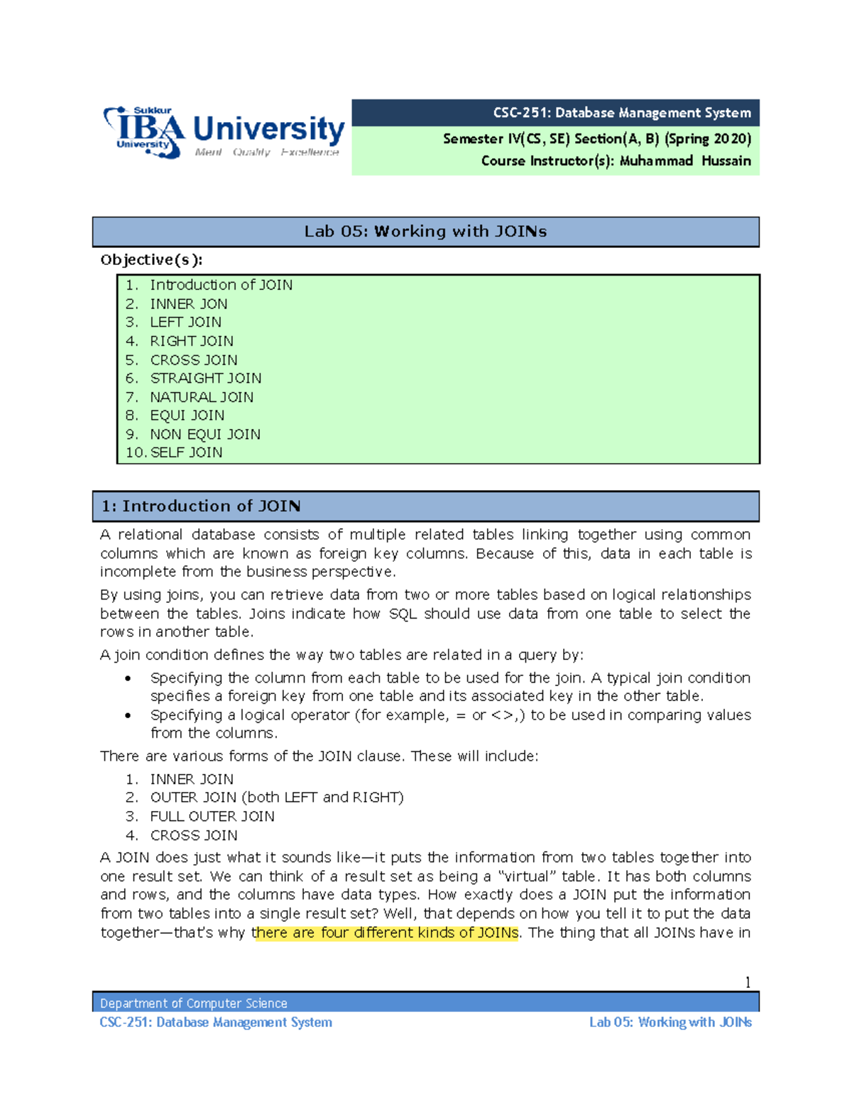Lab 5 - CSC-251: Understanding SQL Joins in Database Management - Studocu