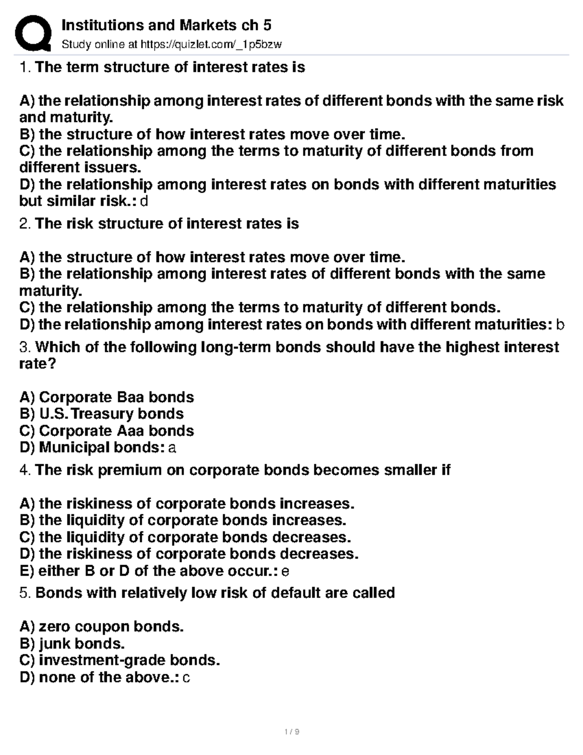 Institutions and Markets Chapter 5 Study Guide and Quizlet Notes - Studocu