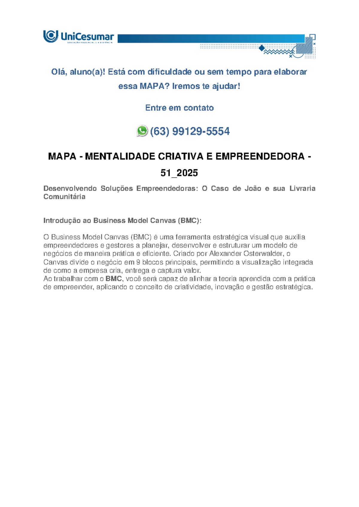 MAPA - MENTALIDADE CRIATIVA E EMPREENDEDORA - 51_2025 - Olá, aluno(a ...