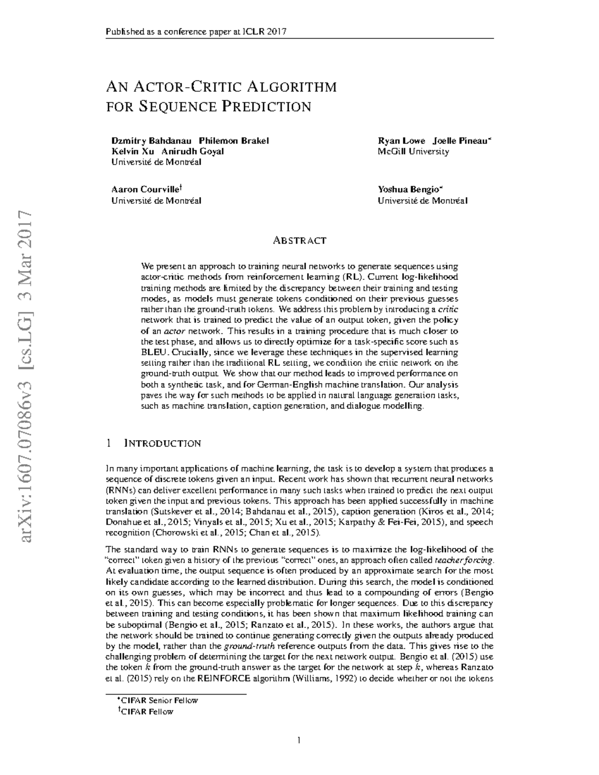 AN Actor- Critic Algorithm FOR Sequence Prediction-1607 - AN ACTOR ...