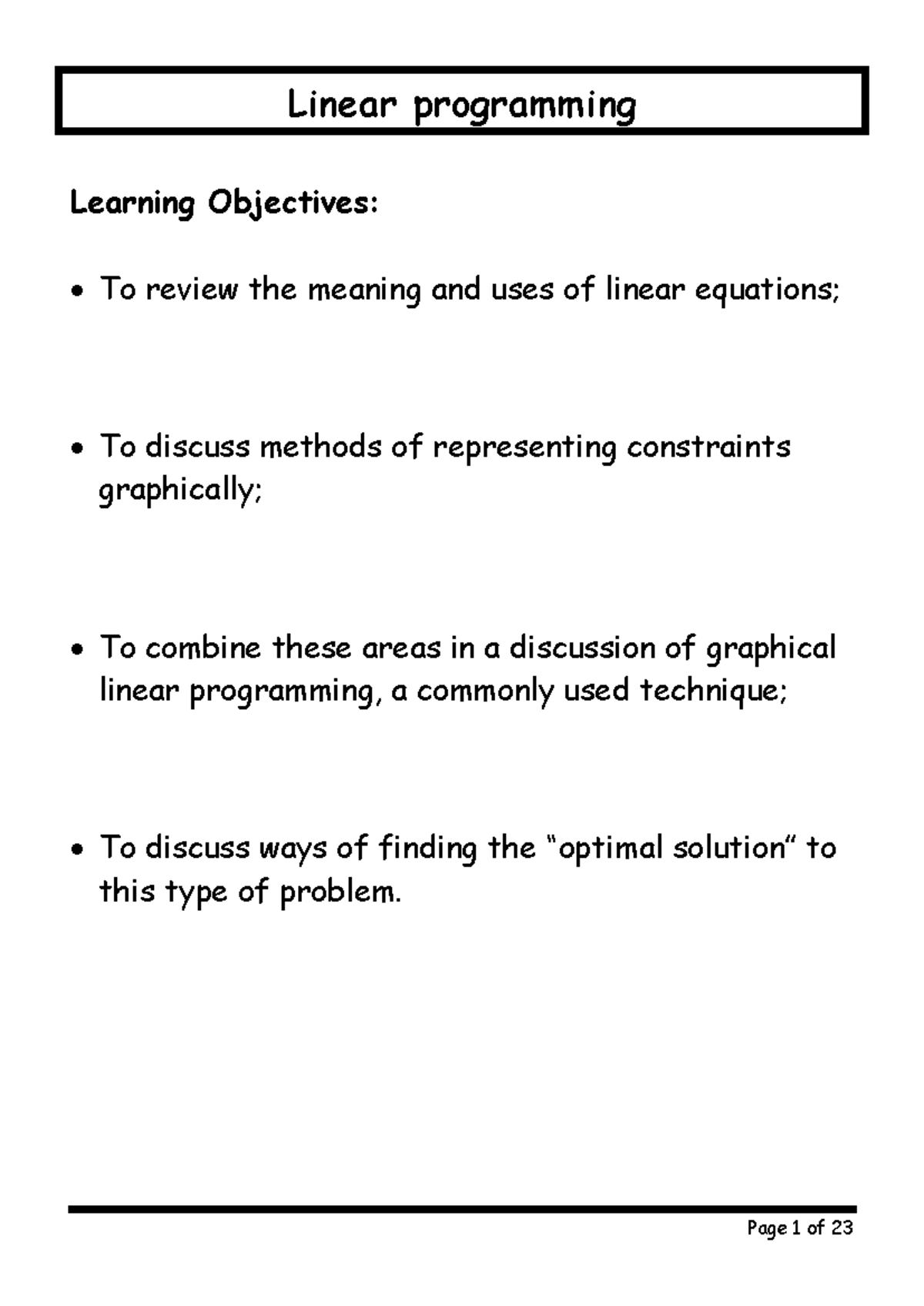 9 - nguyet - Linear programming Learning Objectives: To review the ...