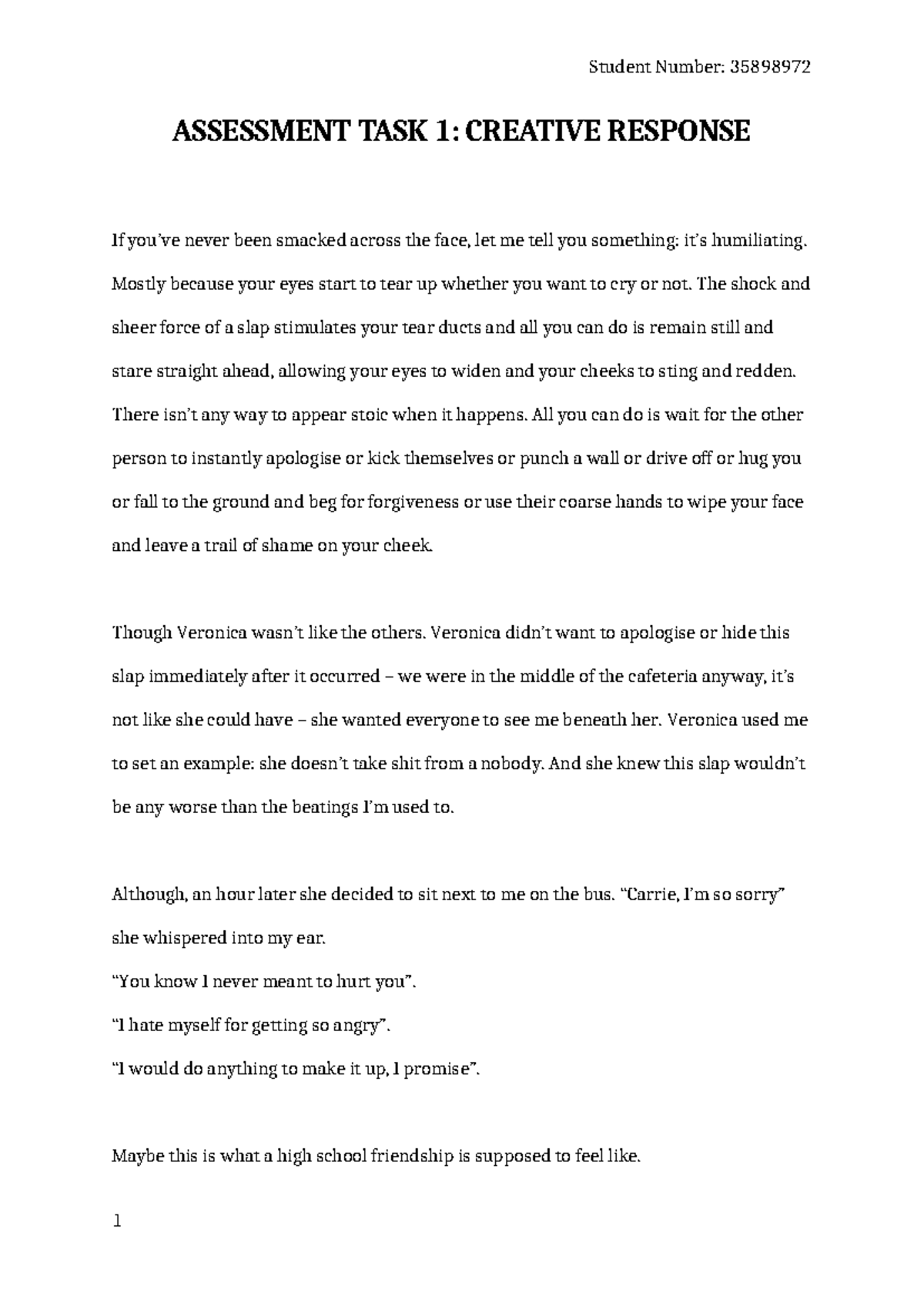 Creative Response: 'Convenience' - Imaginative Writing Piece 23/25 ...