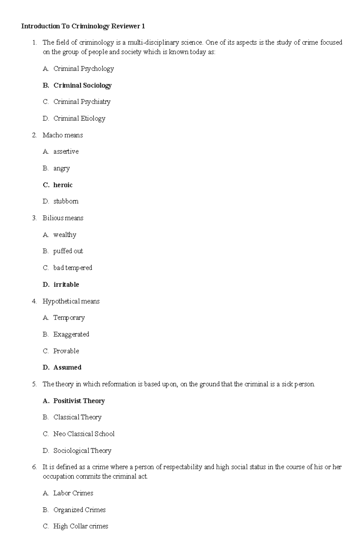 Intro to Criminology Reviewer: Key Concepts & Terminology Exam 1 - Studocu
