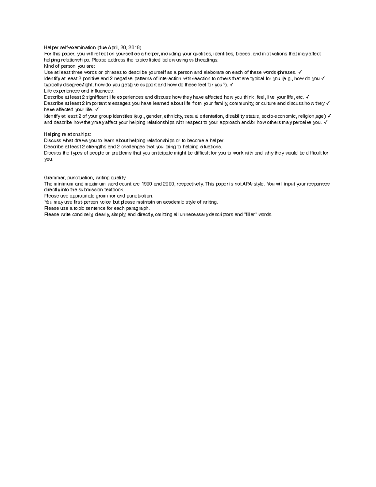 Helper Self-Reflection Exam Paper (Due April 20, 2018) - Studocu