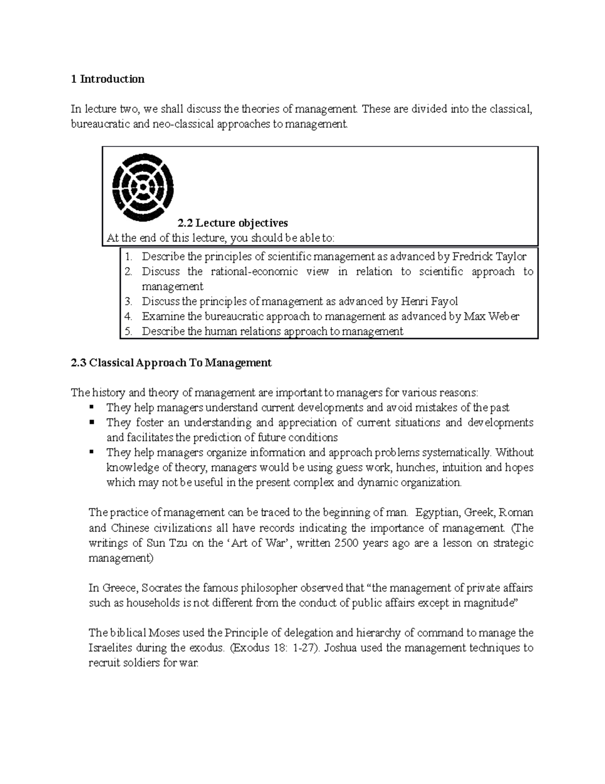 Evolution of Management Theories: Summary Notes for MGT 101 - Studocu
