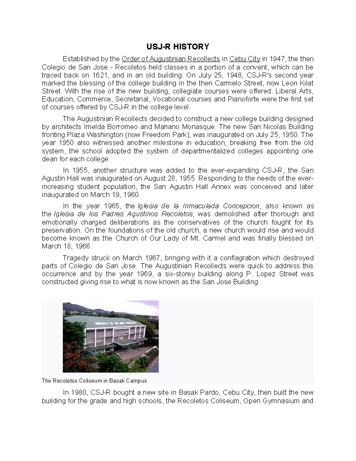 USJ-R History: A Comprehensive Overview of CSJ-R's Evolution - Studocu