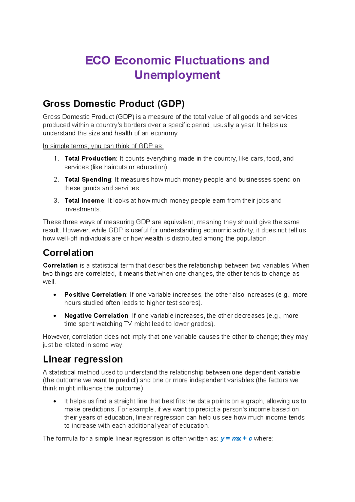 ECO Exam Notes on Economic Fluctuations & Unemployment Analysis - Studocu